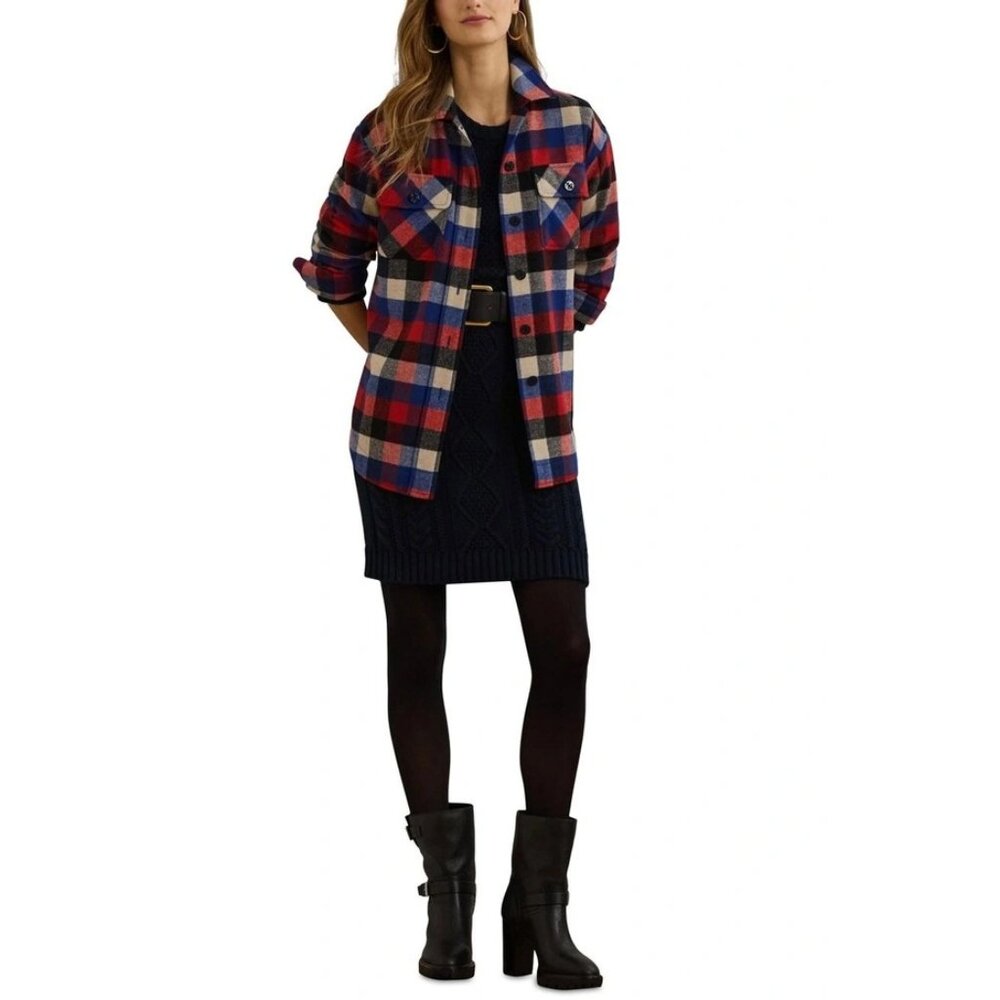 NWT Lauren Ralph Lauren Women's Buffalo Check Belted Twill Shirt Jacket - Picture 4 of 4